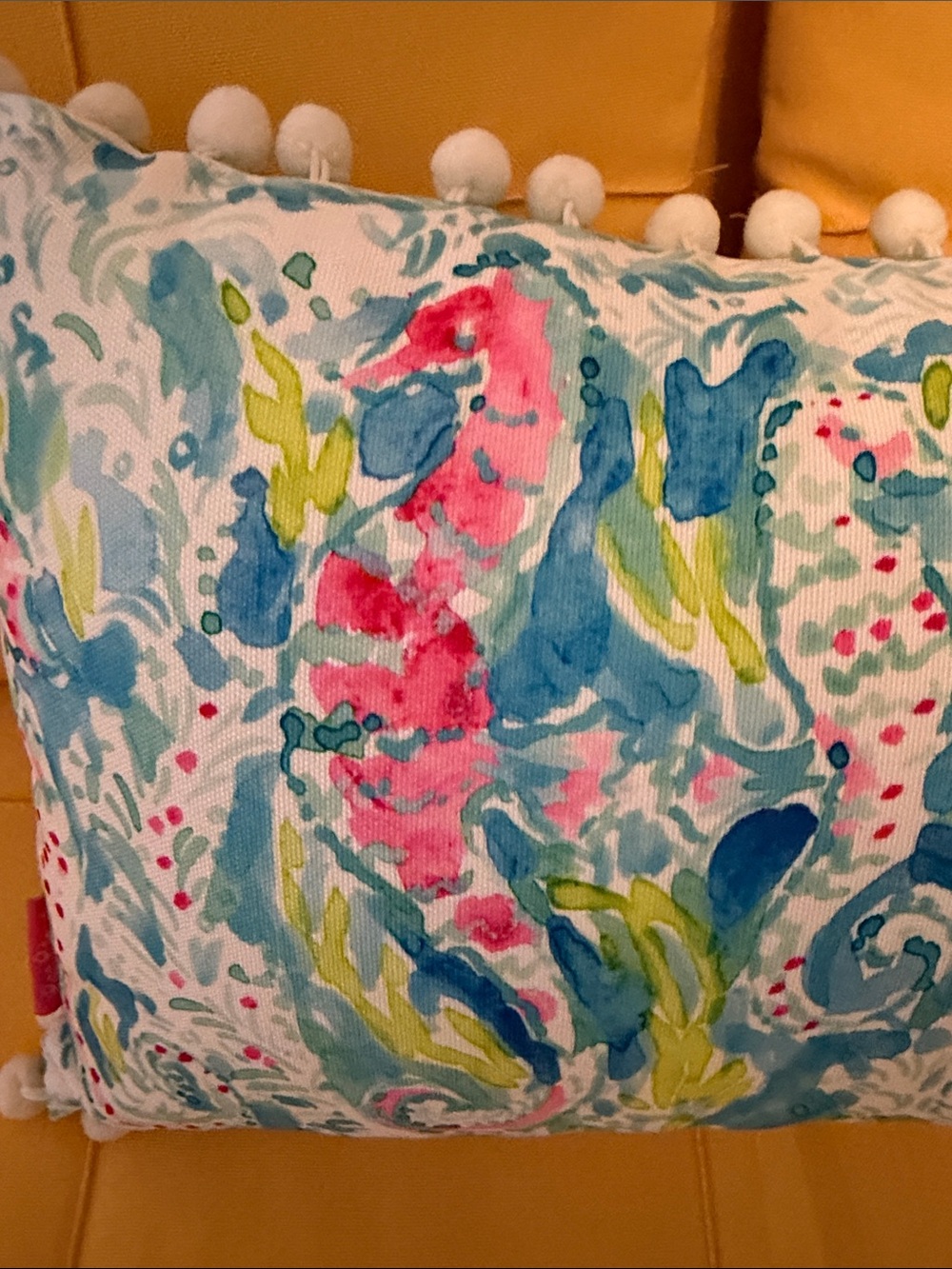 Lilly Pulitzer Seaside Seahorse Pillow with Pom Trim - Blue, Pink, Green NWOT - Picture 4 of 7